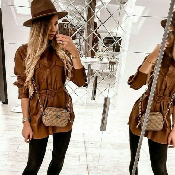 Zara Faux Leather Belted Overshirt Dress - Picture 12 of 16